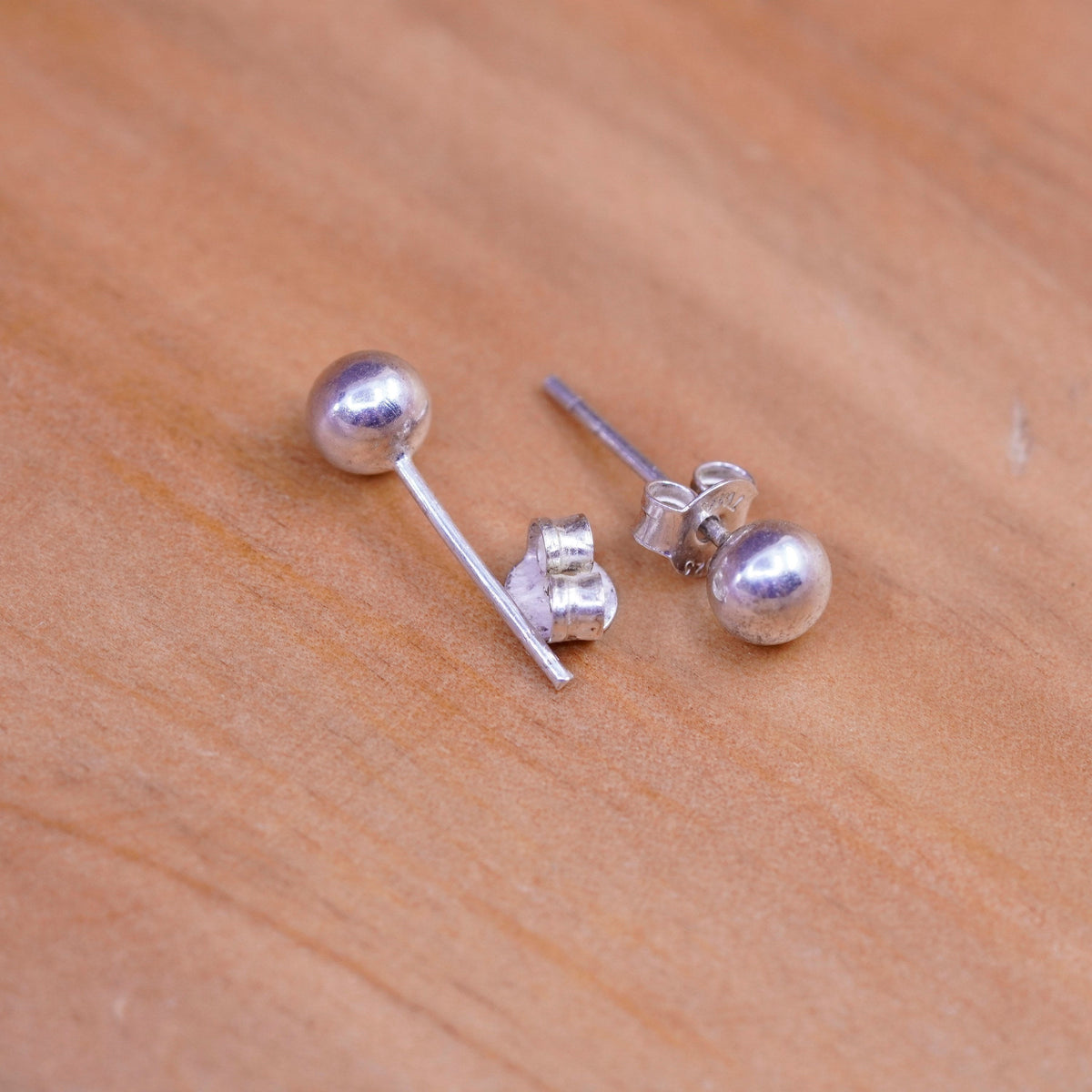 4mm, Vintage Sterling silver huge beads studs, 925 earrings