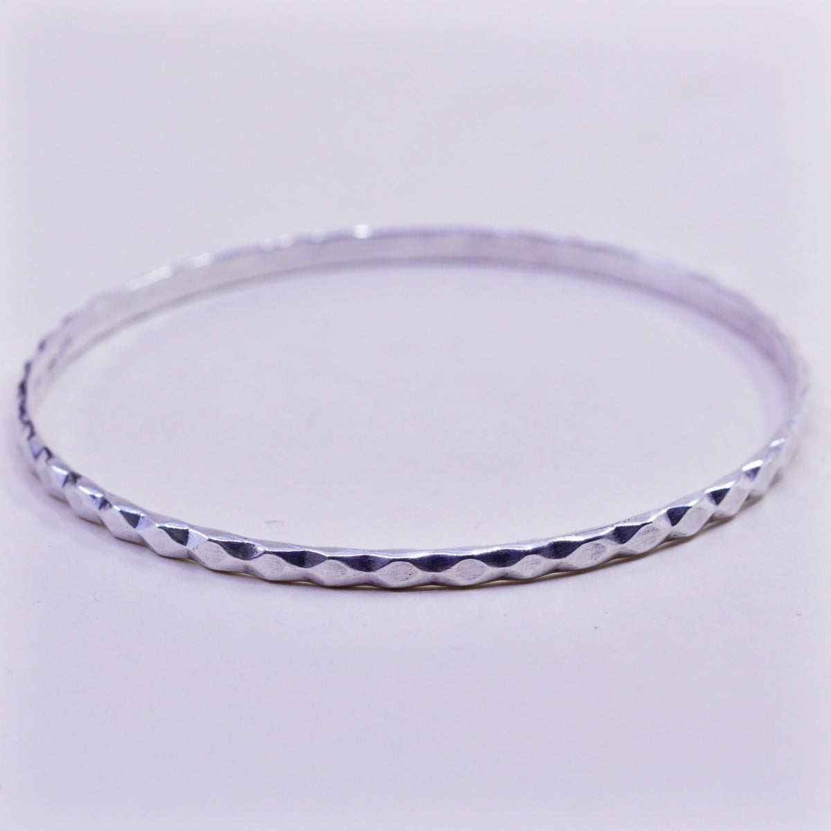 8”, vintage Mexico sterling 925 silver handmade stackable bracelet, diamond cut