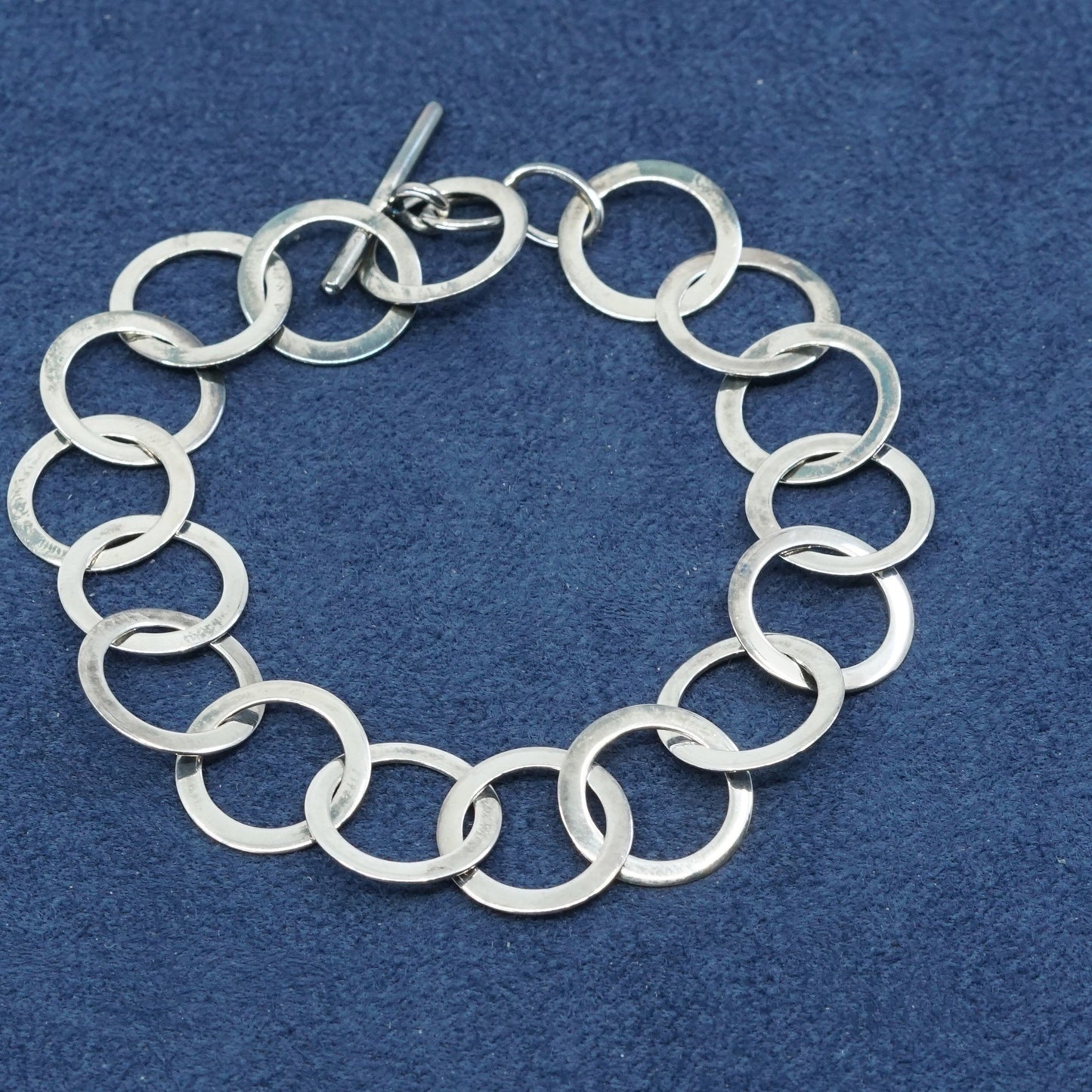 6.75", 13mm, Sterling silver handmade bracelet, 925 bold flatten circle chain