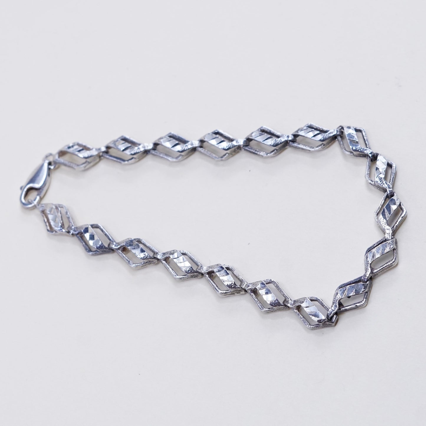 7.25”, Vintage sterling silver tennis bracelet, 925 marquise shaped chain
