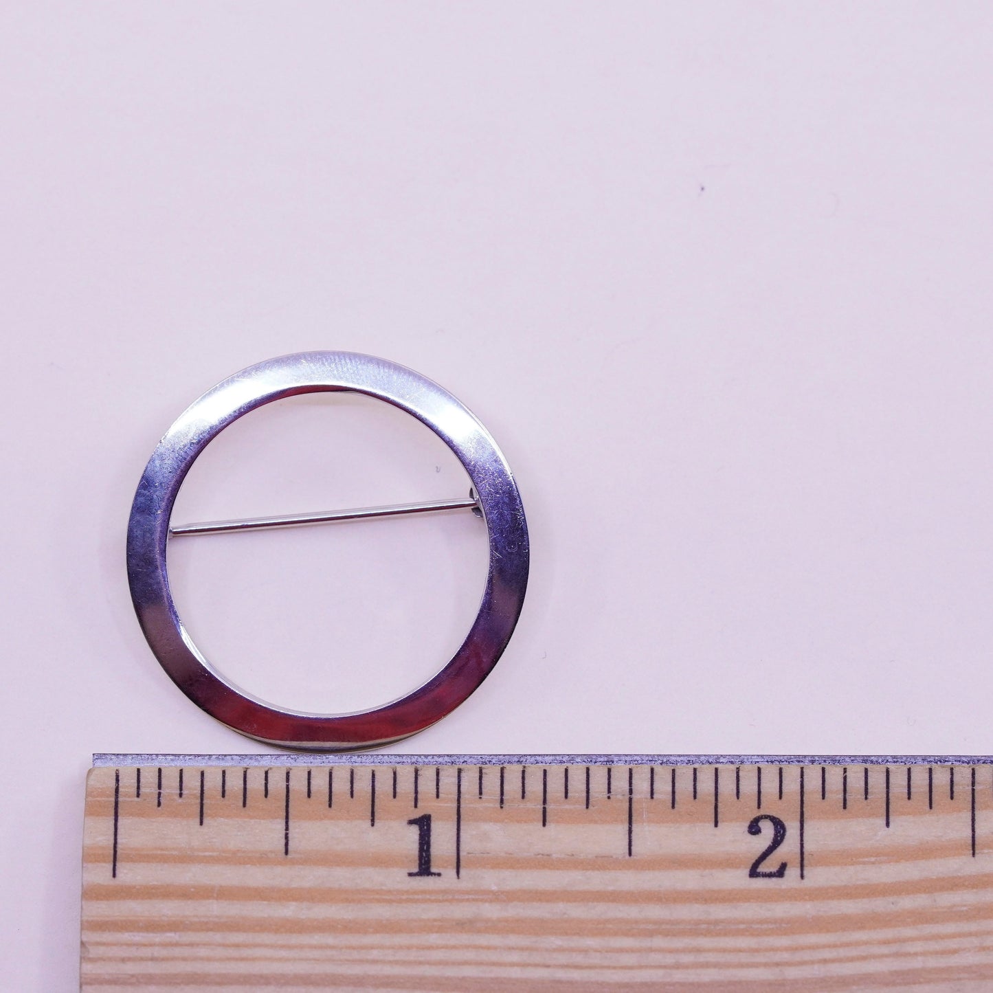 Vintage sterling silver handmade brooch, Simple 925 circle, Christmas pin