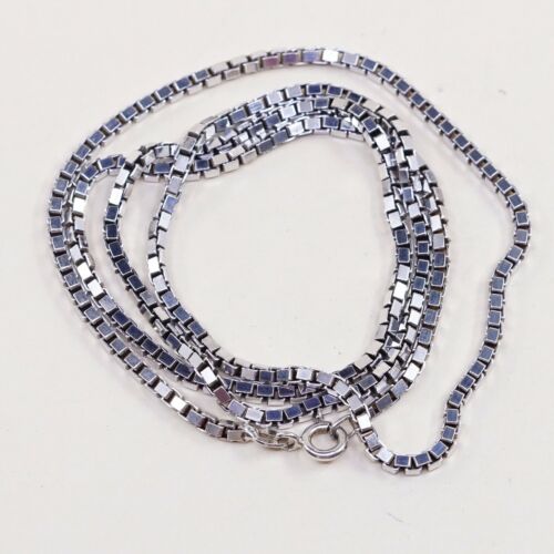 24”, 2mm, Vtg 925 Sterling Silver Box Link chain necklace, Stamped 925 Italy