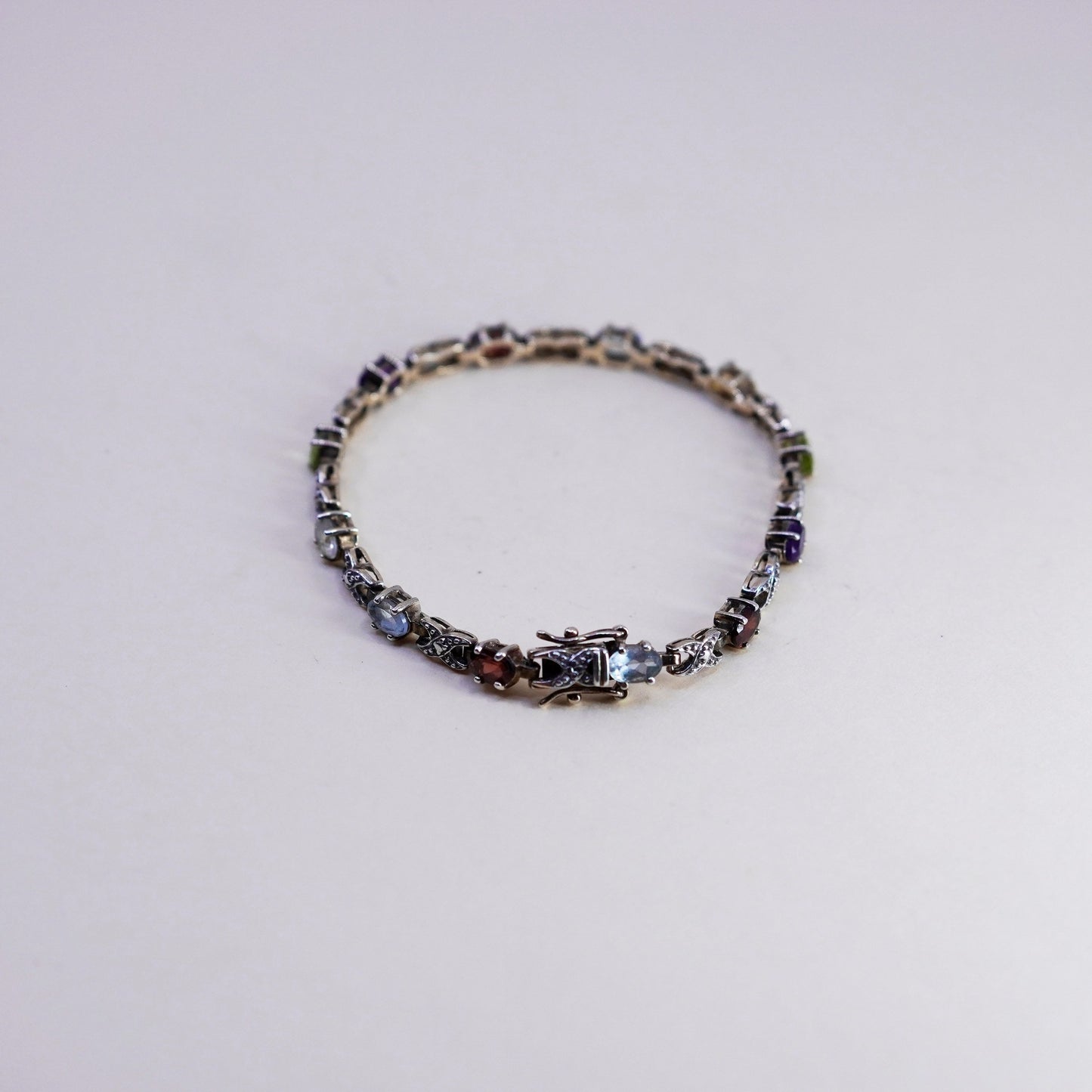 7”, vermeil gold over sterling silver tennis bracelet, 925 chain peridot ruby