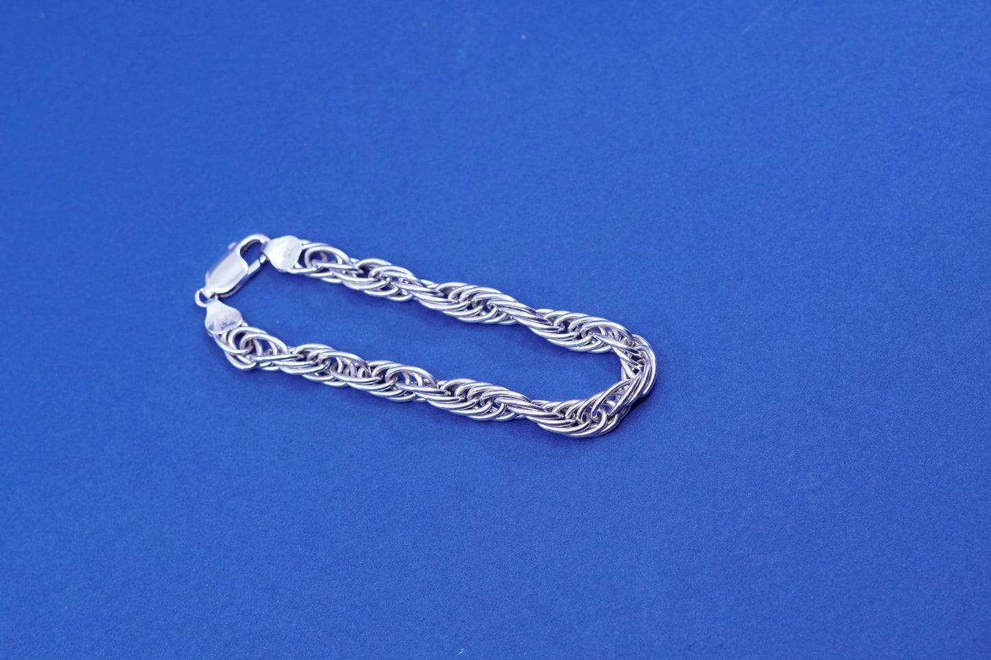 7”, vintage Milor Sterling silver handmade bracelet, Italy 925 oval rope chain