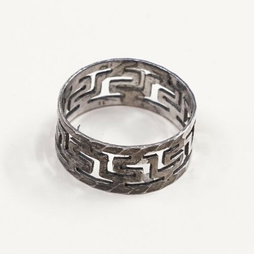 Sz 6.5, Vtg Sterling Silver Handmade Ring, 925 Silver Band W/ filigree swirl