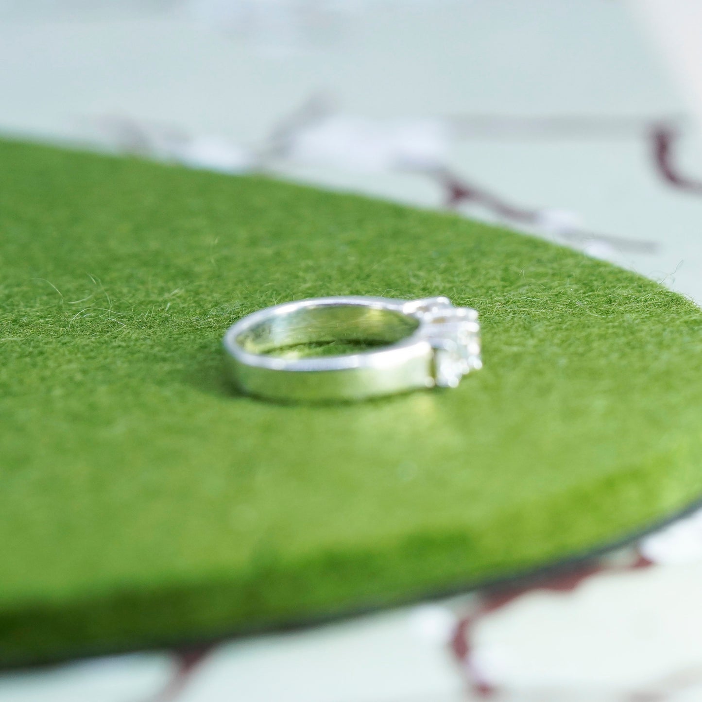Size 6, sterling silver ring, 925 band with cz and engraved “love honor cherish