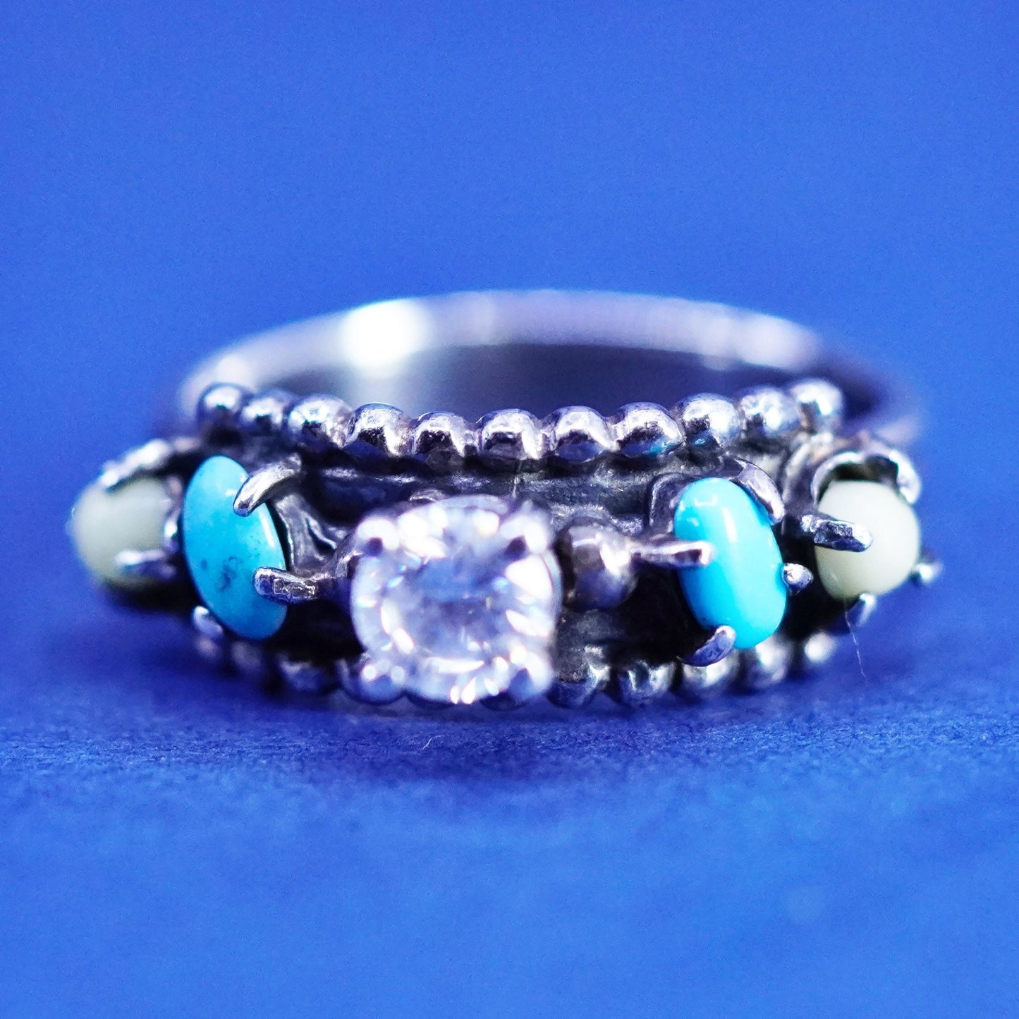 Size 8, Native American, southwestern Sterling silver handmade ring turquoise