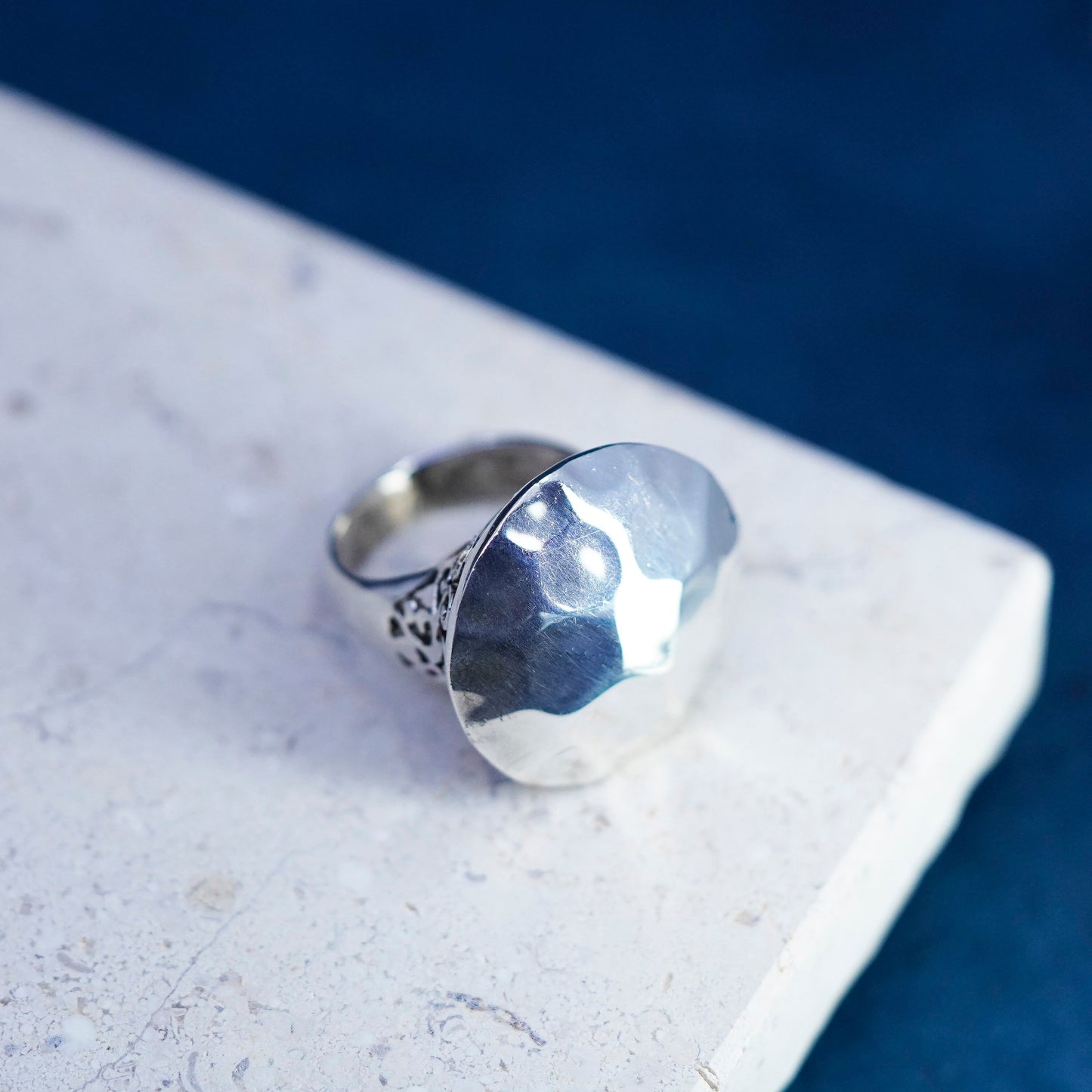 Size 8, vintage Sterling silver handmade ring, modern hammered 925 band