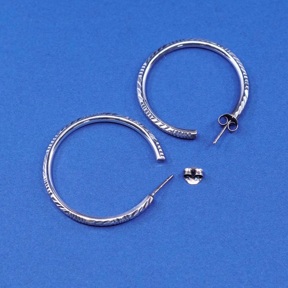 1.5”, Sterling silver handmade earrings, puffy 925 hoops with texture