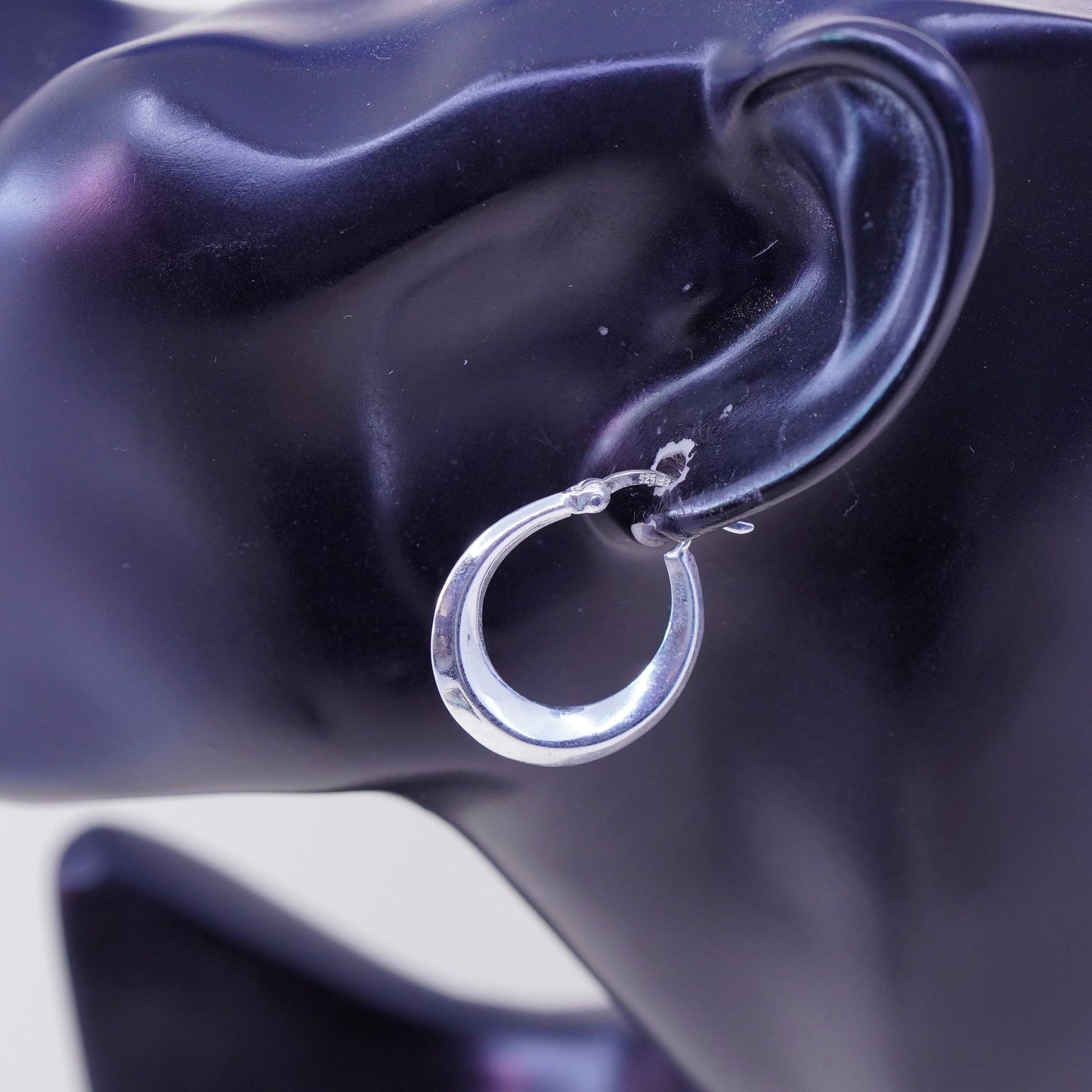 0.75”, sterling 925 silver loop earrings, fashion primitive ribbed hoops