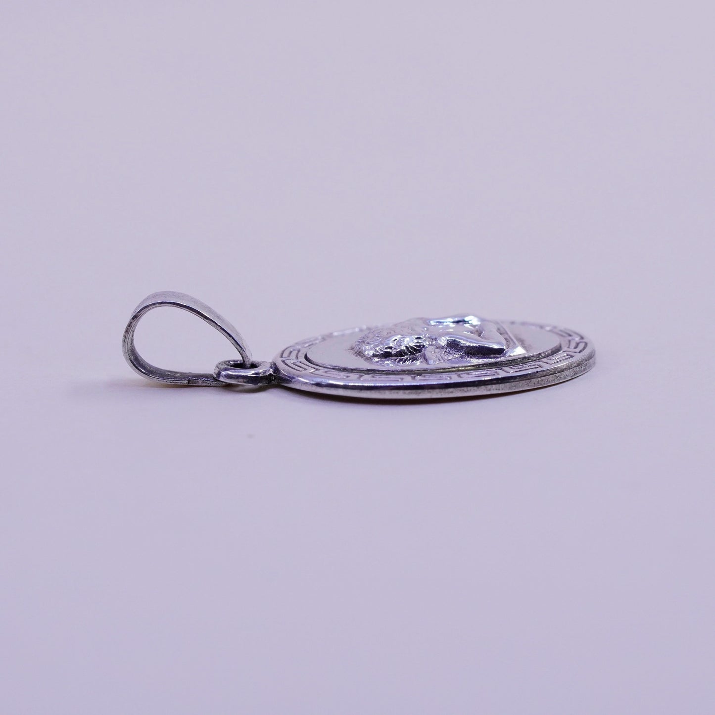 Vintage Sterling 925 silver handmade angel pendant with Greek key around