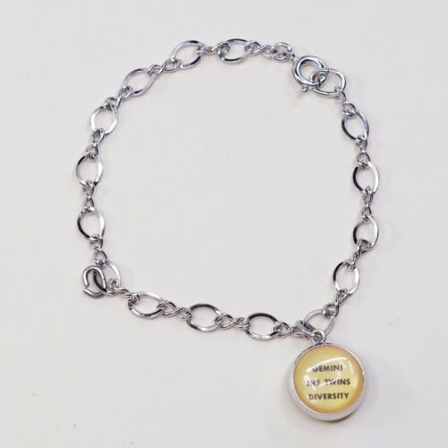 7”, 6mm, vtg Sterling Silver Bracelet, 925 Twisted Figaro Chain W/ Gemini