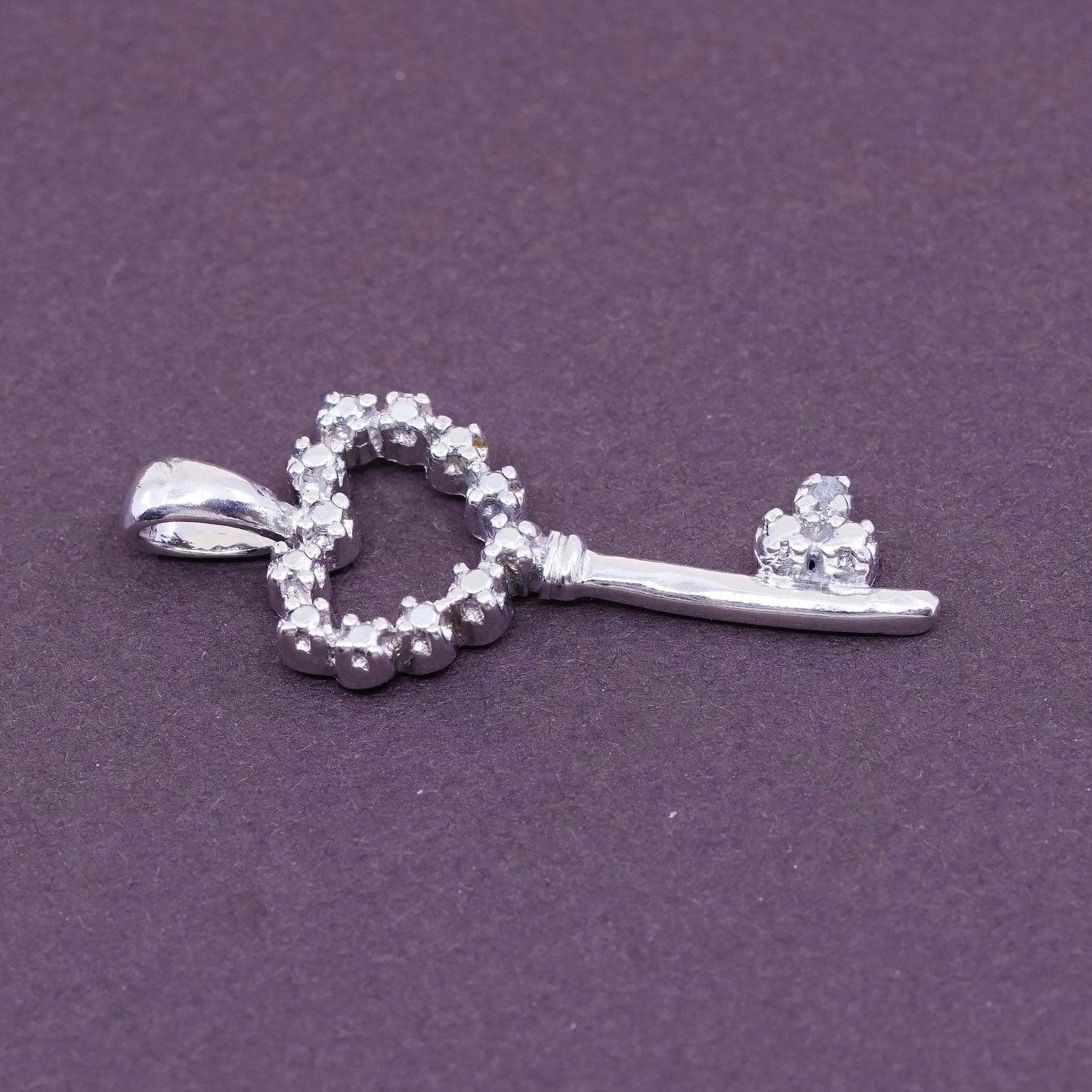 Vintage Sterling silver handmade pendant, solid 925 silver key with Cz