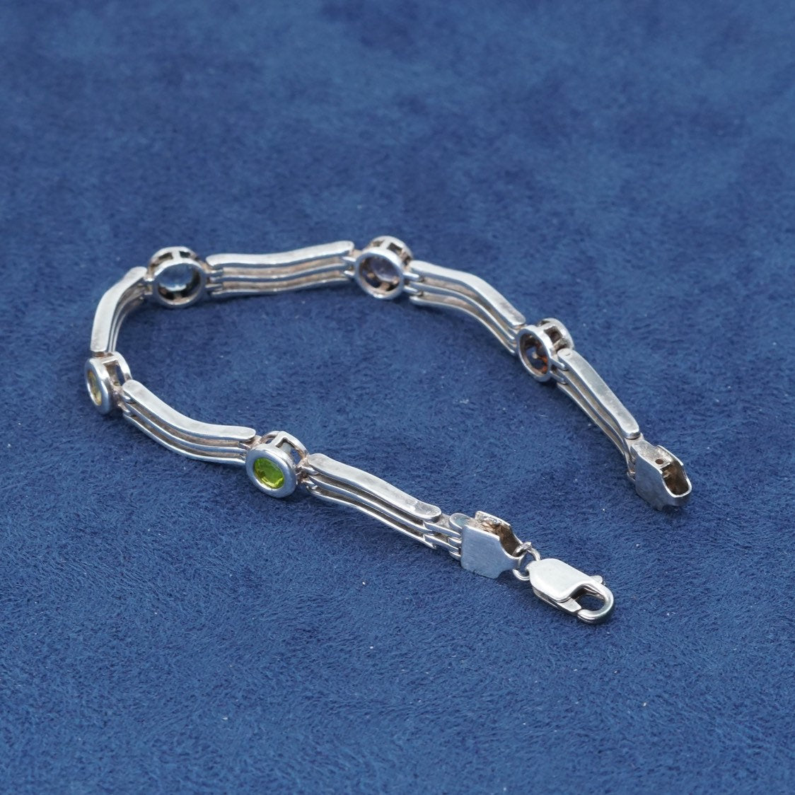 6.75", Sterling silver tennis bracelet, 925 w/ amethyst sapphire ruby citrine
