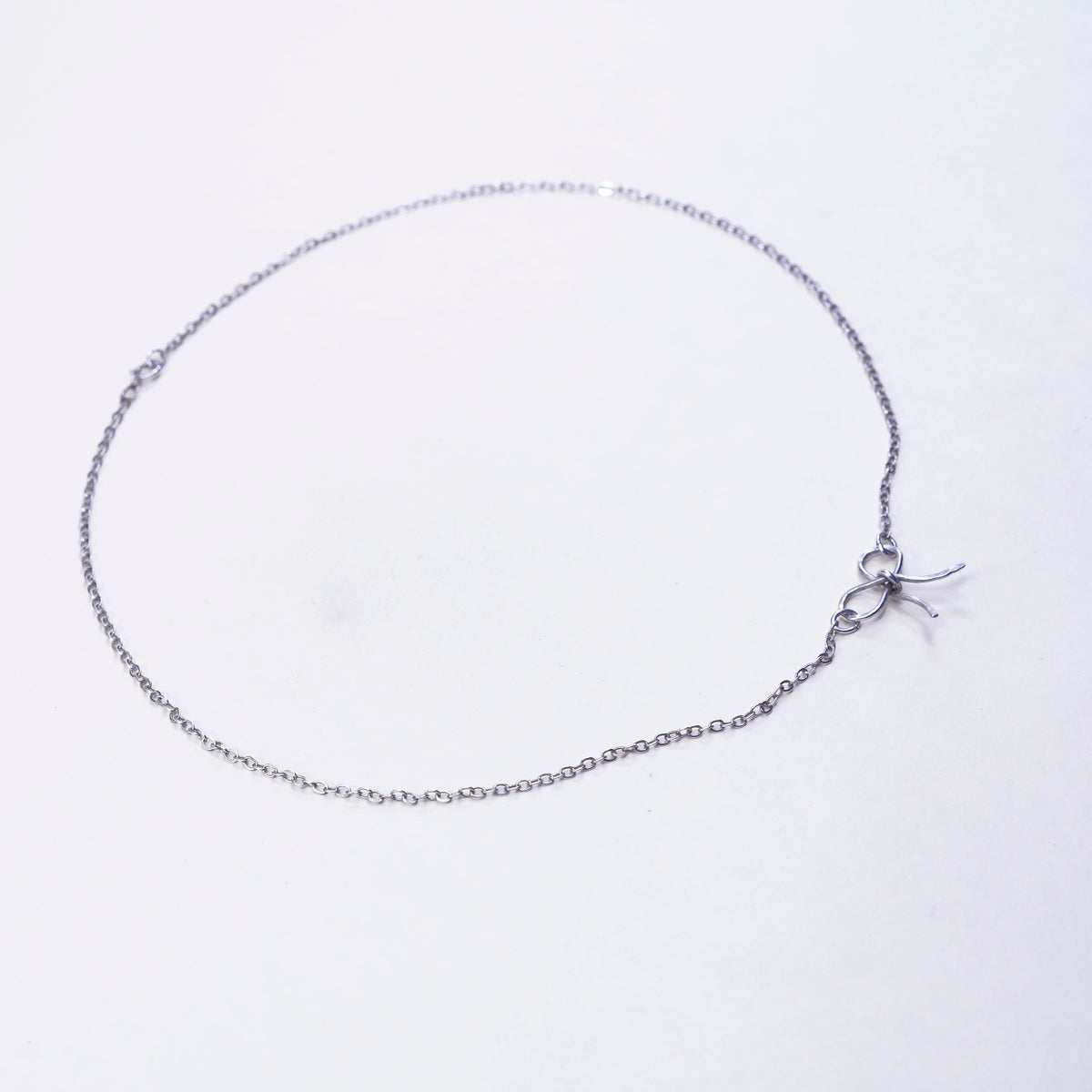 16”, sterling 925 silver handmade necklace, circle chain ribbon bow pendant
