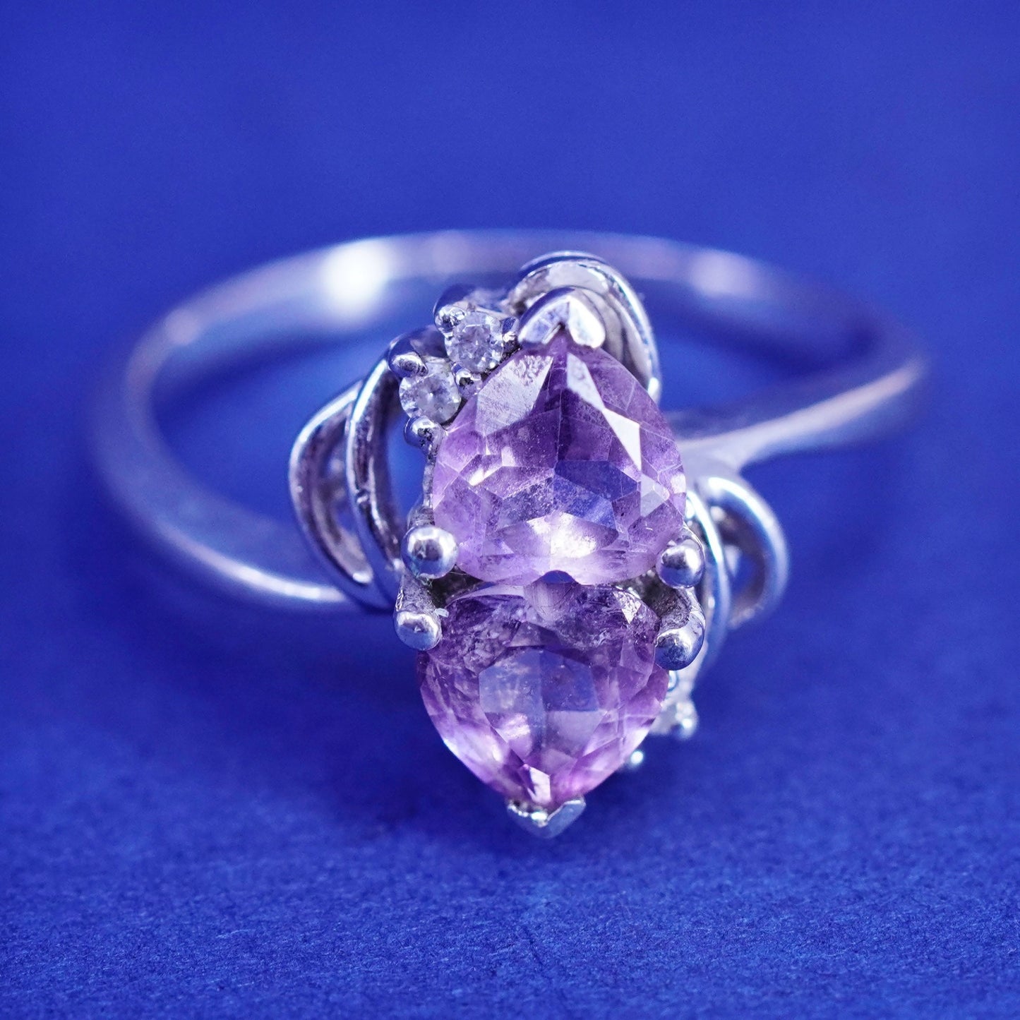 Size 8.5, vintage Sterling 925 silver handmade ring with amethyst and cz