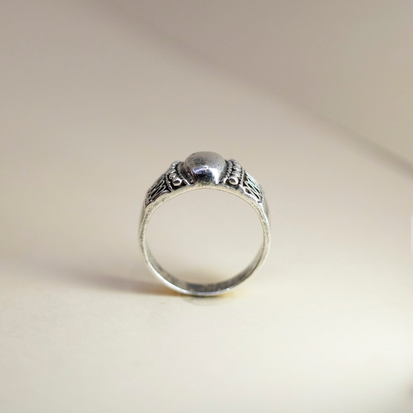 Size 9.5, vintage Sterling silver handmade ring, 925 band with beads