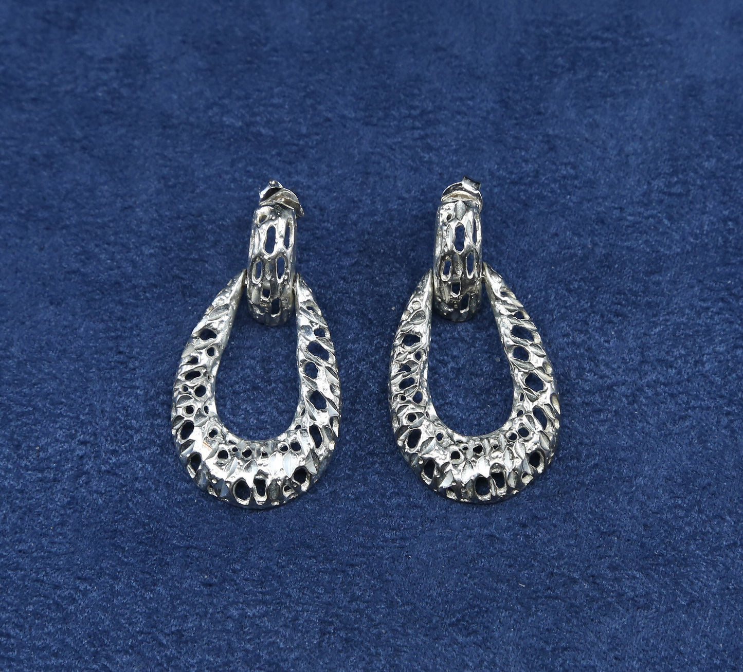vtg Han Sterling silver handmade earrings, 925 clip on hoops w/ filigree