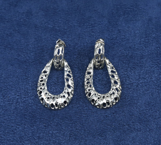 vtg Han Sterling silver handmade earrings, 925 clip on hoops w/ filigree