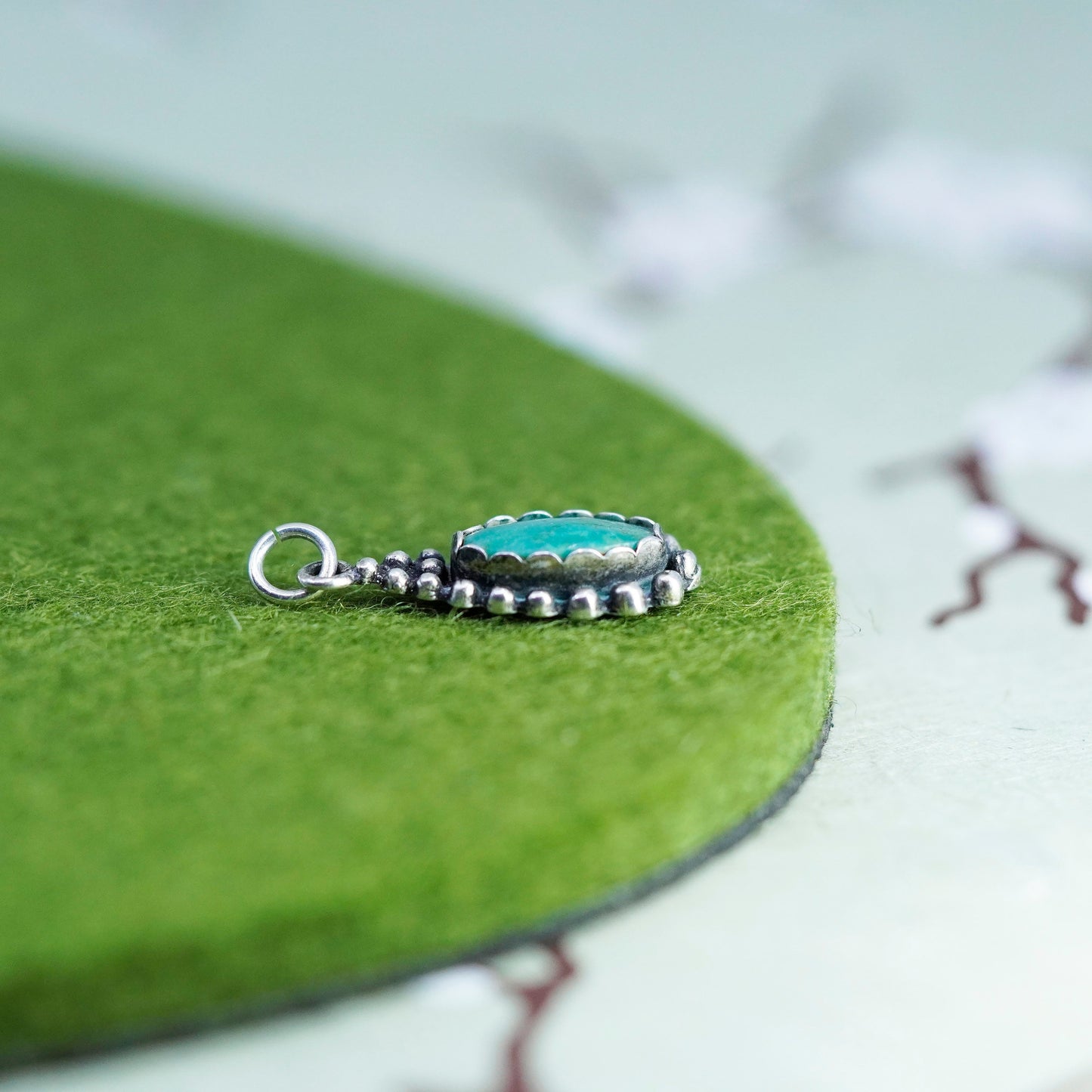 Southwestern sterling 925 silver handmade turquoise charm pendant with beads