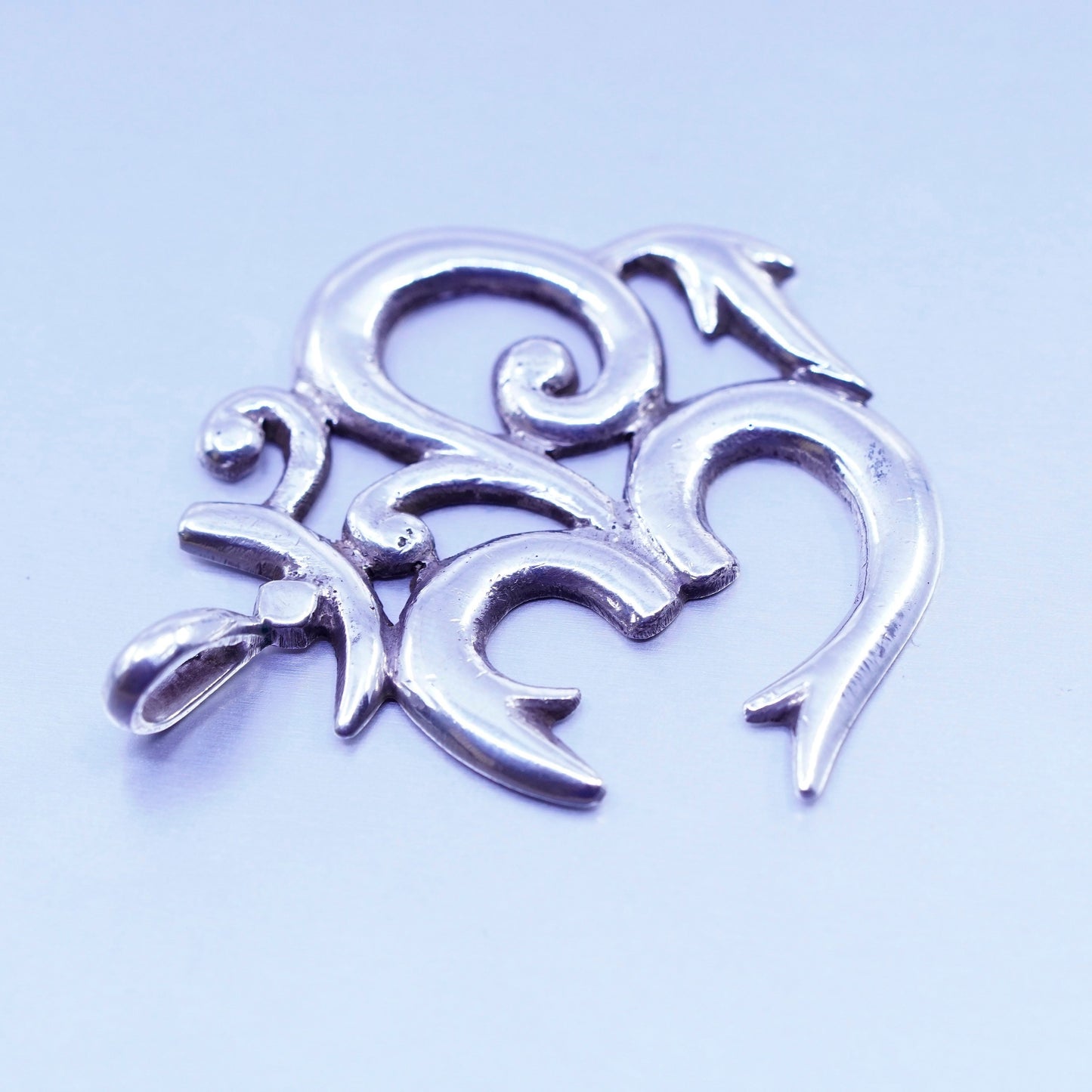 vtg Nepal sterling silver handmade pendant, 925 om aum, spiritual prayer symbol