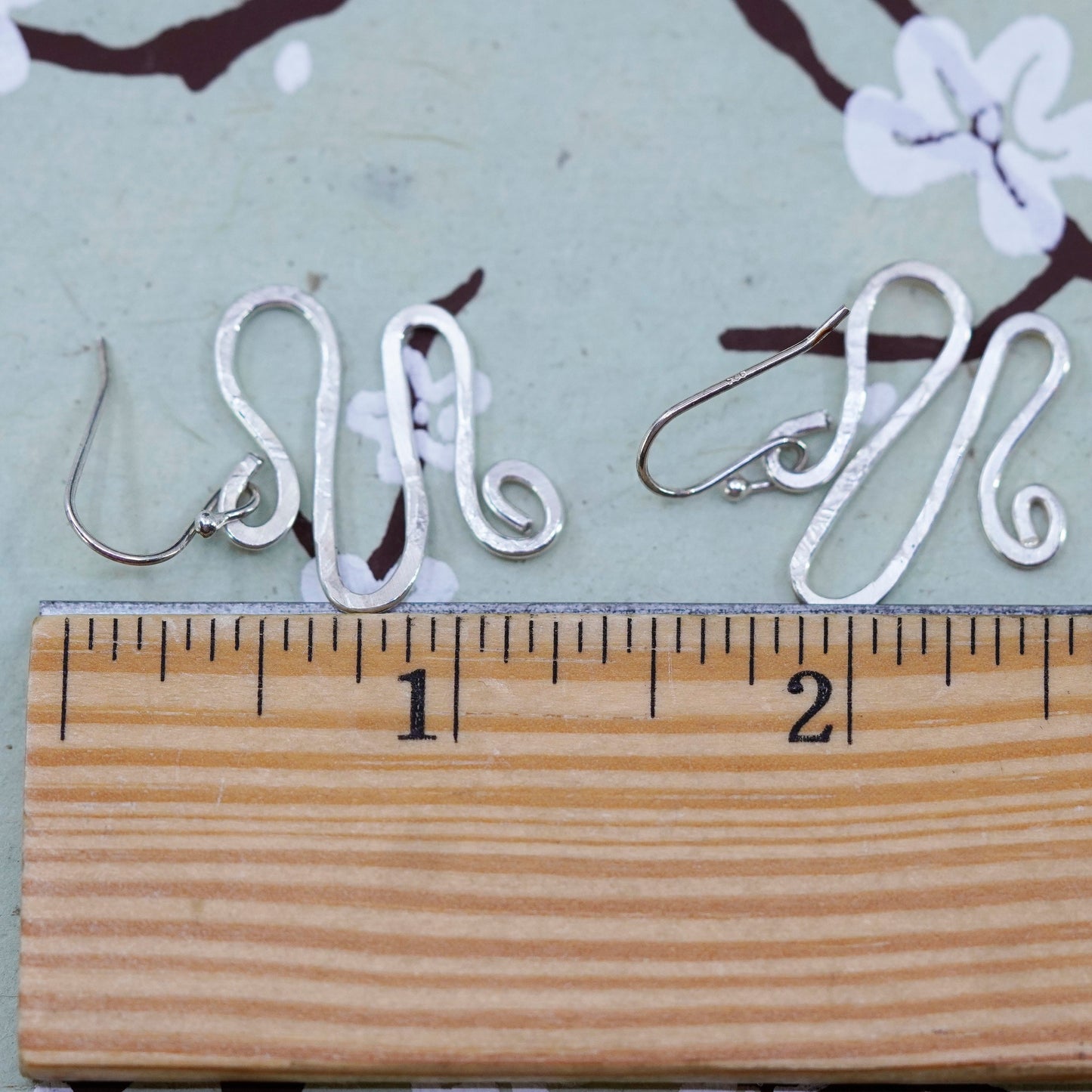 Vintage Sterling silver handmade earrings, 925 swirl drop