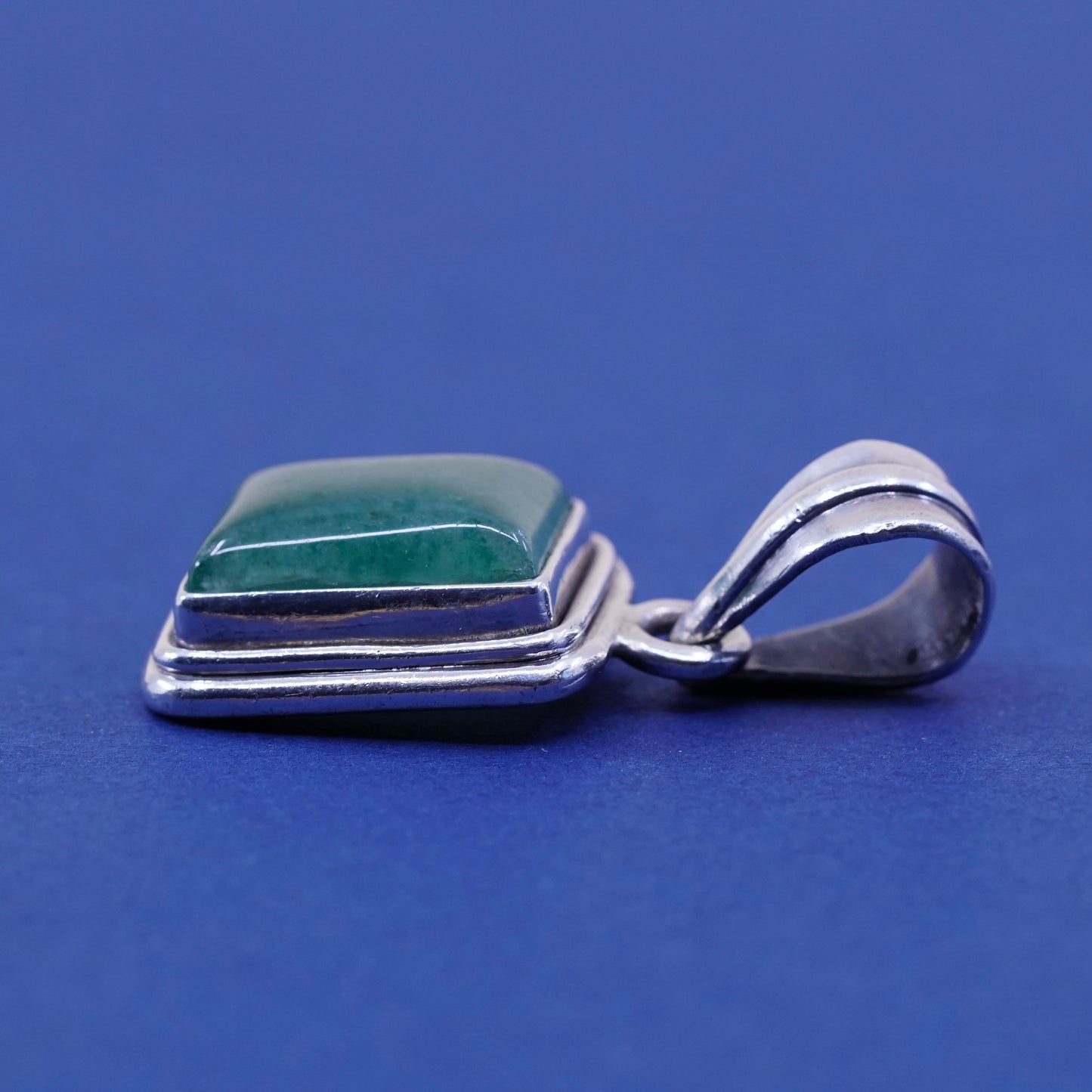 Vintage sterling silver handmade pendant, solid 925 silver with jade