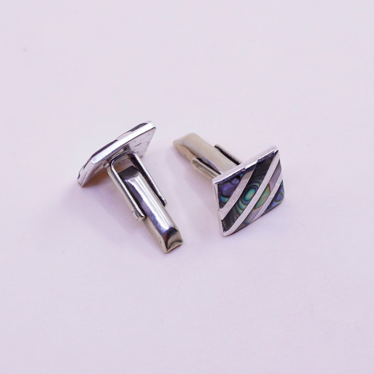 Vintage sterling silver handmade cuff link, 925 square cufflink with abalone