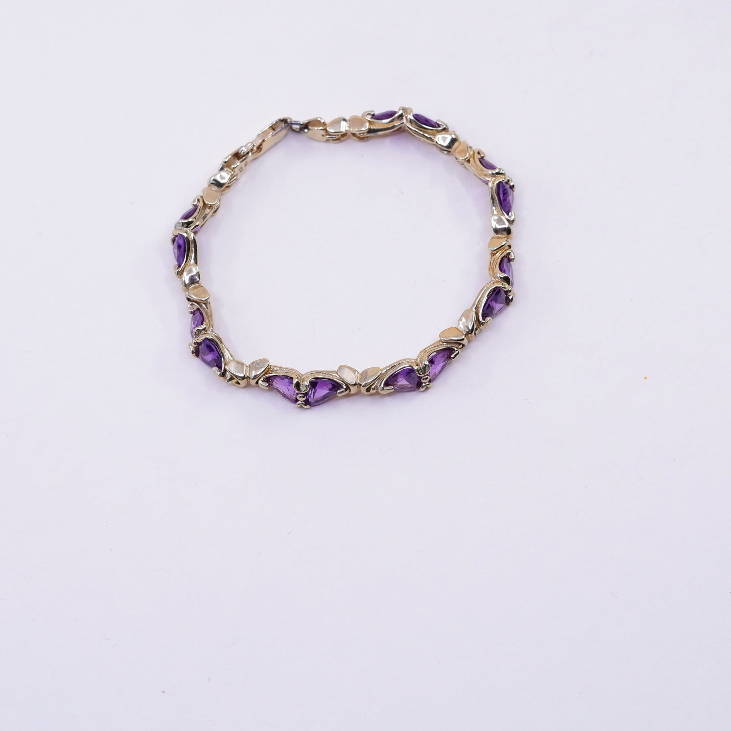 7.25”, vermeil gold Sterling 925 silver tennis bracelet triangular amethyst