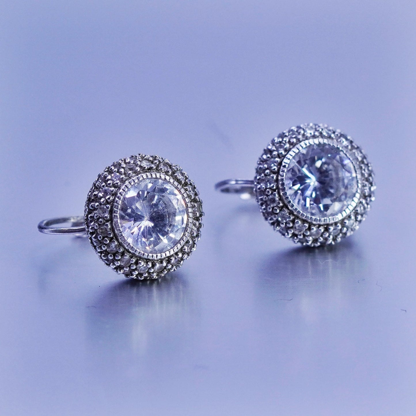 Vintage Sterling 925 silver earrings with cluster circle Cz
