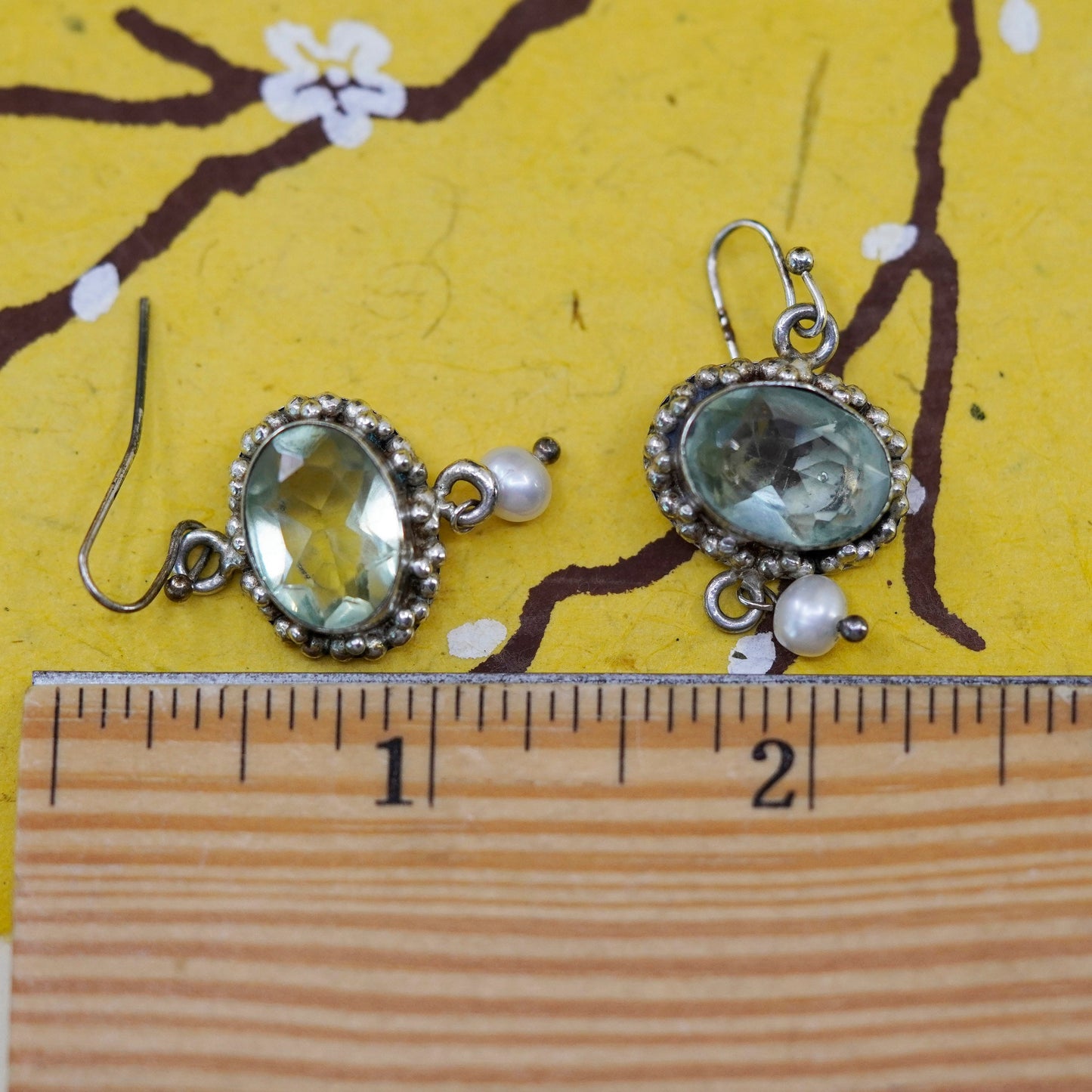 Vintage Sterling 925 silver handmade earrings with oval citrine and pearl