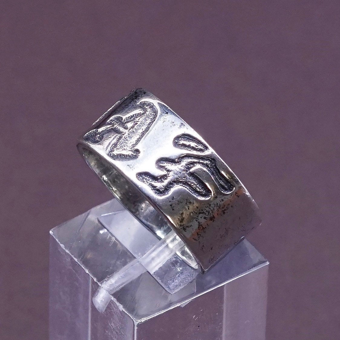 sz 8, vtg Sterling silver handmade ring, 925 wide band w/ “JAF”