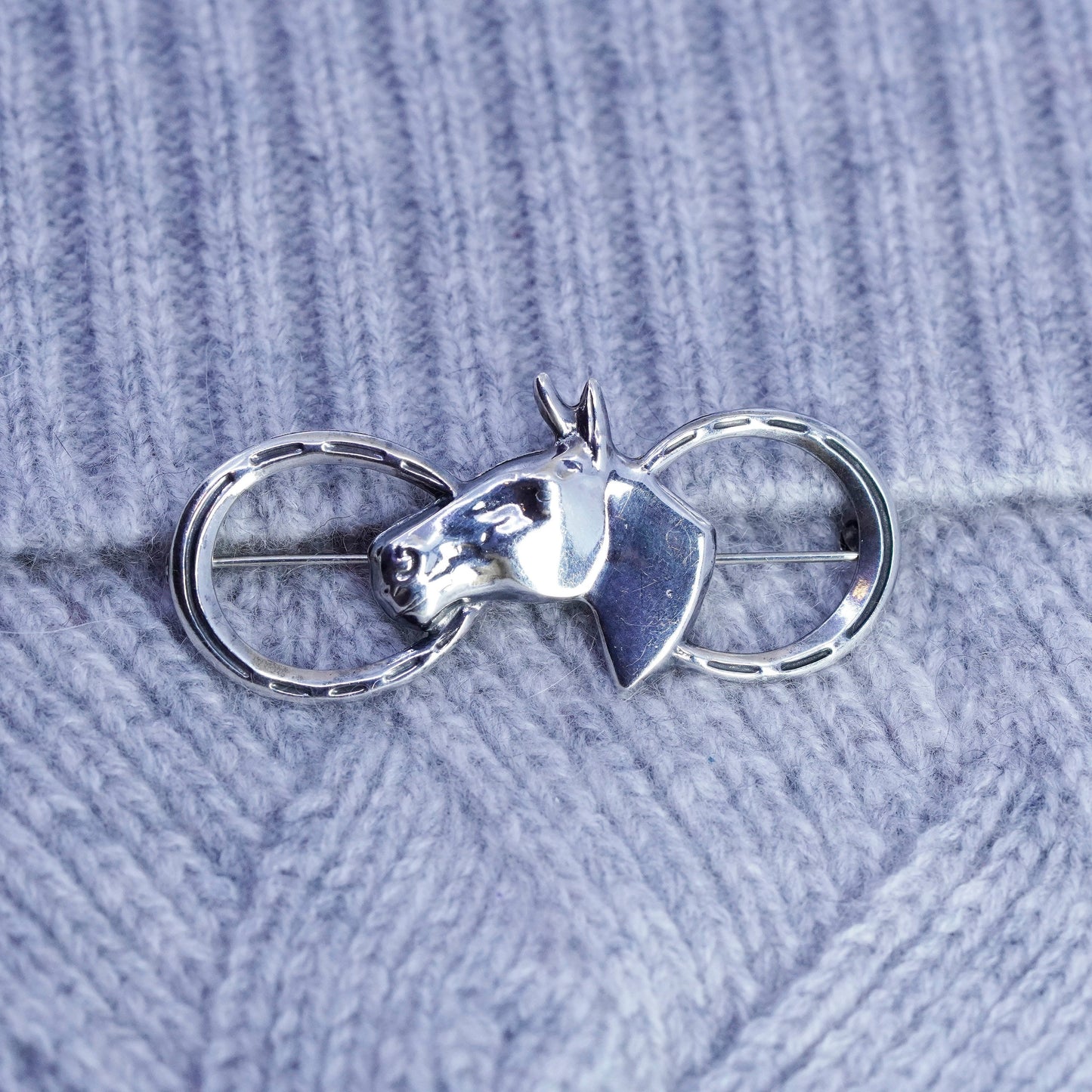 Vintage sterling silver handmade brooch, 925 horse horseshoe pin