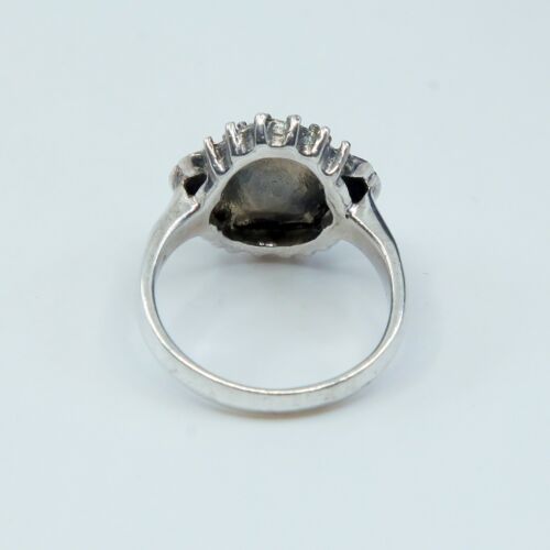 Sz 8.25, Vtg Sterling Silver Handmade Ring, 925 Silver W/ Faux pearl N Marcasite