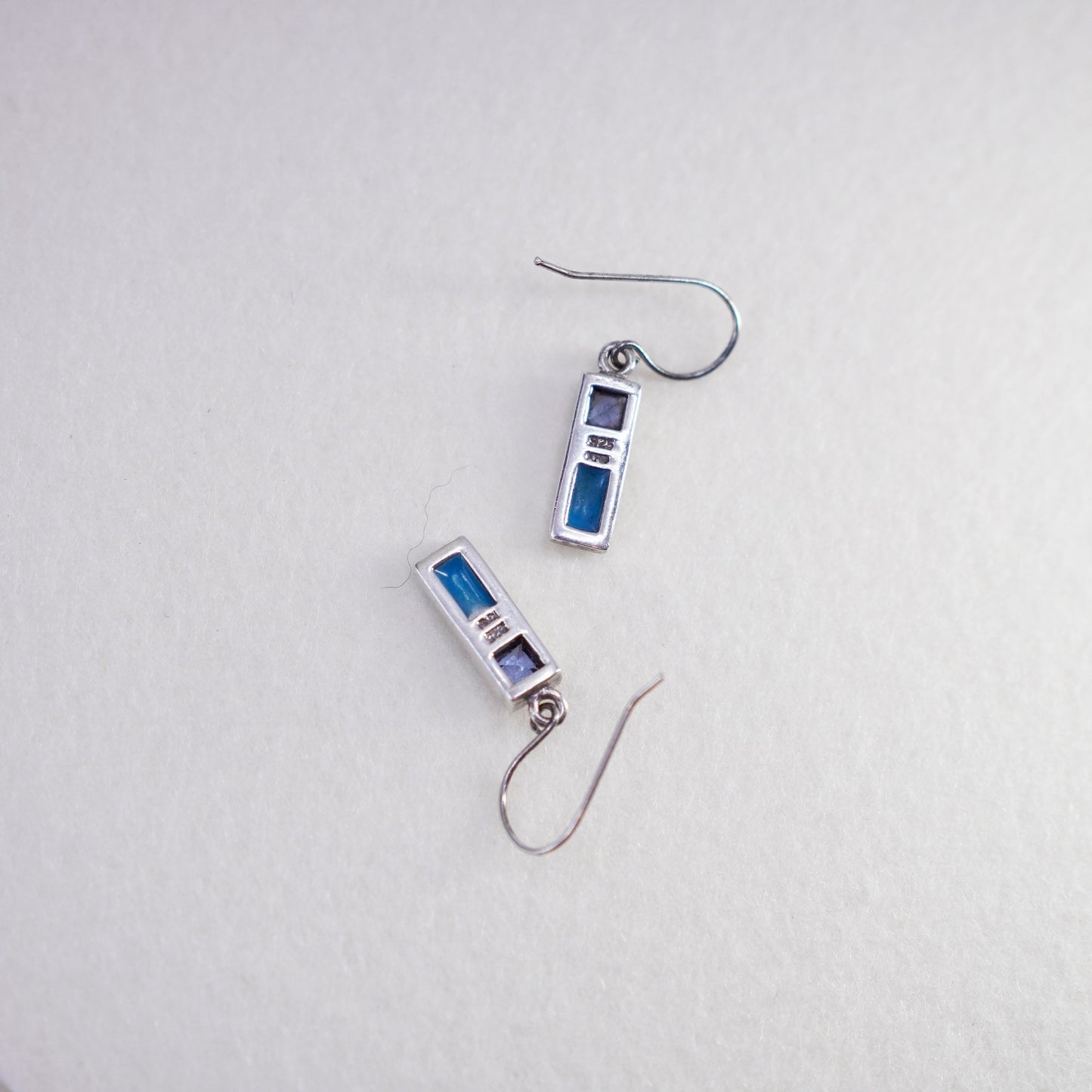 Vintage Sterling 925 silver handmade earrings with blue cz and mother of pearl