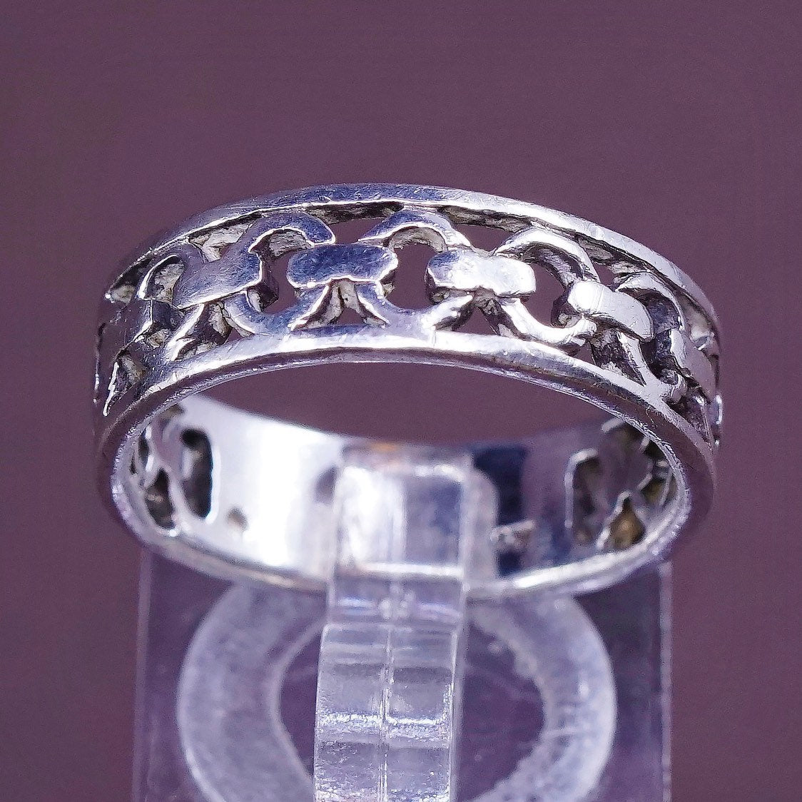 sz 8, vtg Sterling silver handmade ring, 925 curb link chain band