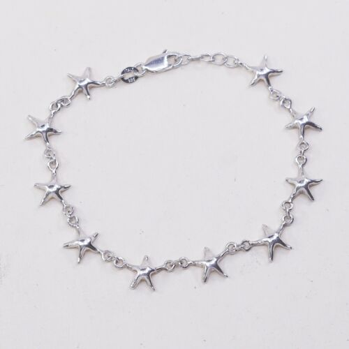 7”, Vintage Italy Sterling Silver Handmade Bracelet, 925 Starfish Link Chain