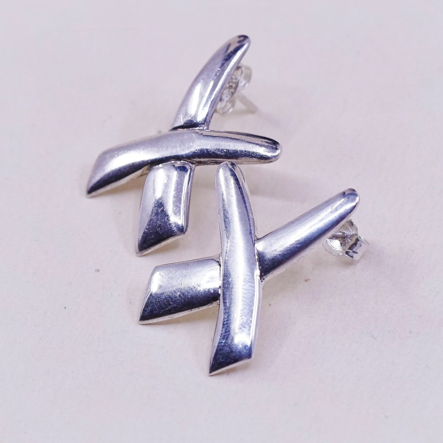 Vintage Sterling silver handmade earrings, 925 cross studs