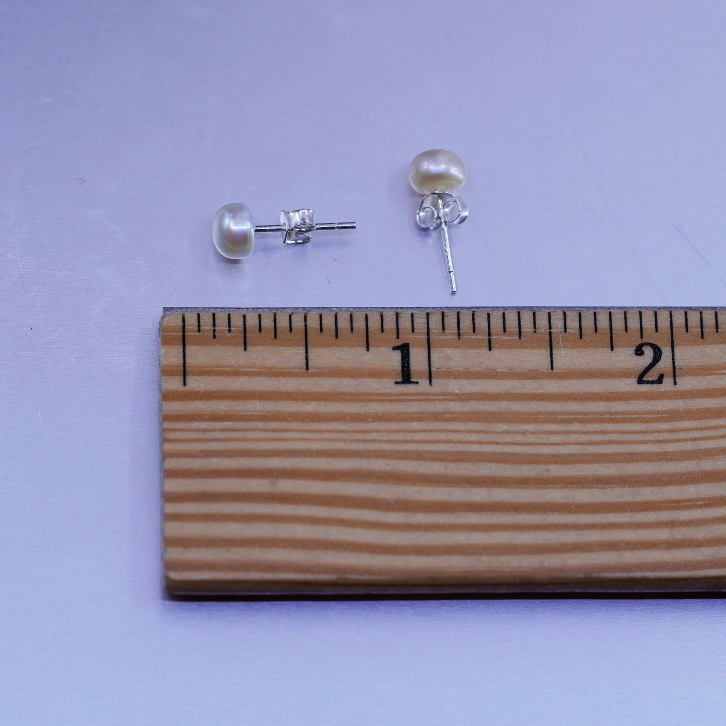 5mm, Vintage Sterling 925 silver handmade earrings, studs with pearl