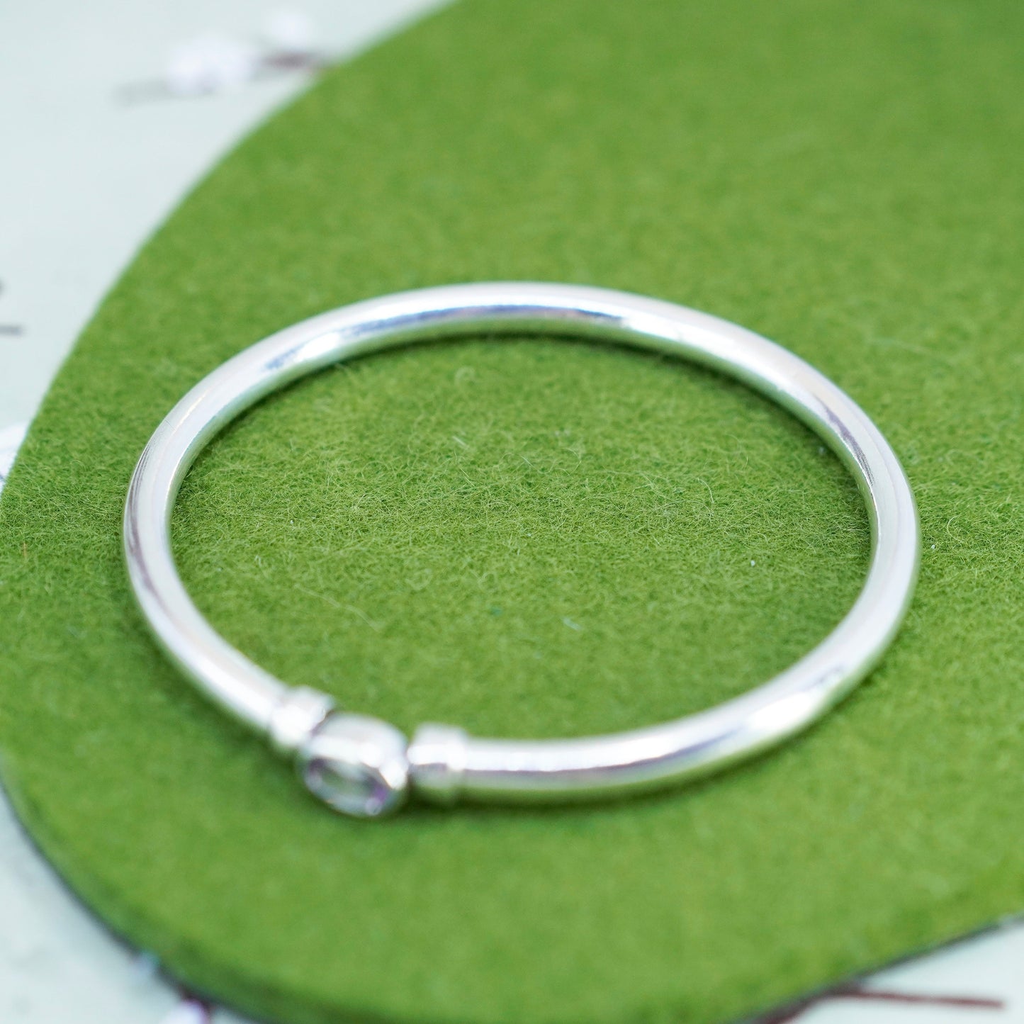 7.75”, vintage Italian Sterling silver bracelet, 925 bangle with amethyst