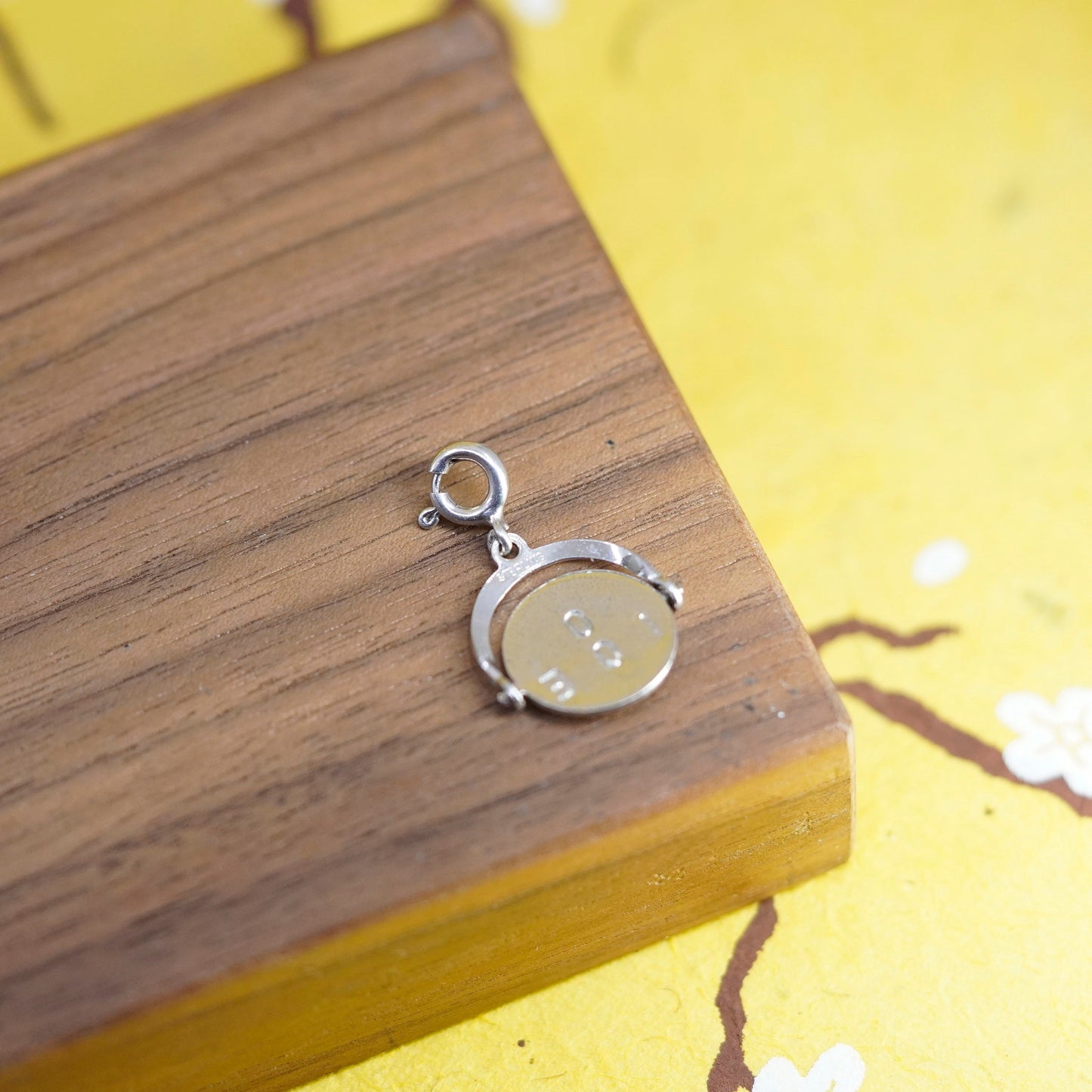 sterling silver handmade pendant, 925 spinner charm with initial “I love you