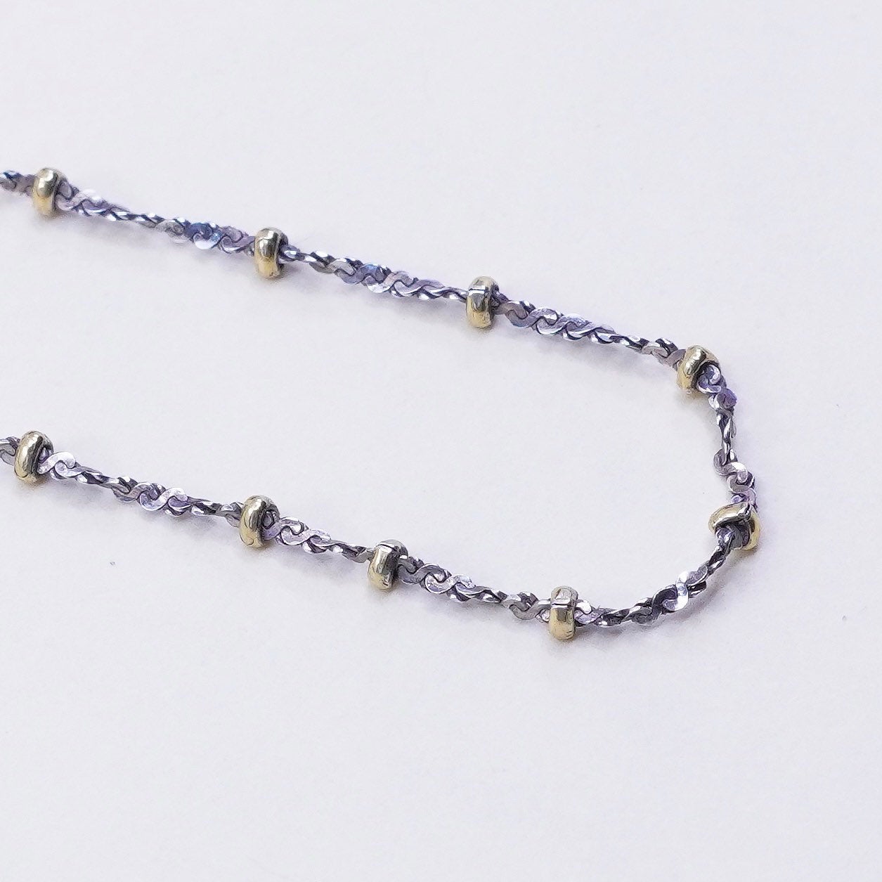 8.75”, Vintage 14K gold beads with twisted sterling 925 silver S chain bracelet