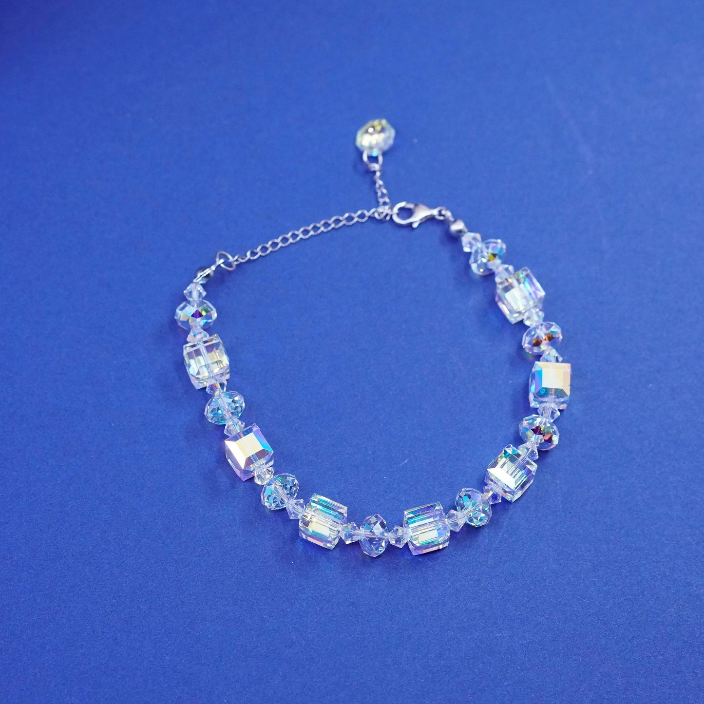 7+2”, Gorgeous Sterling 925 silver handmade with Swarovski crystal beads