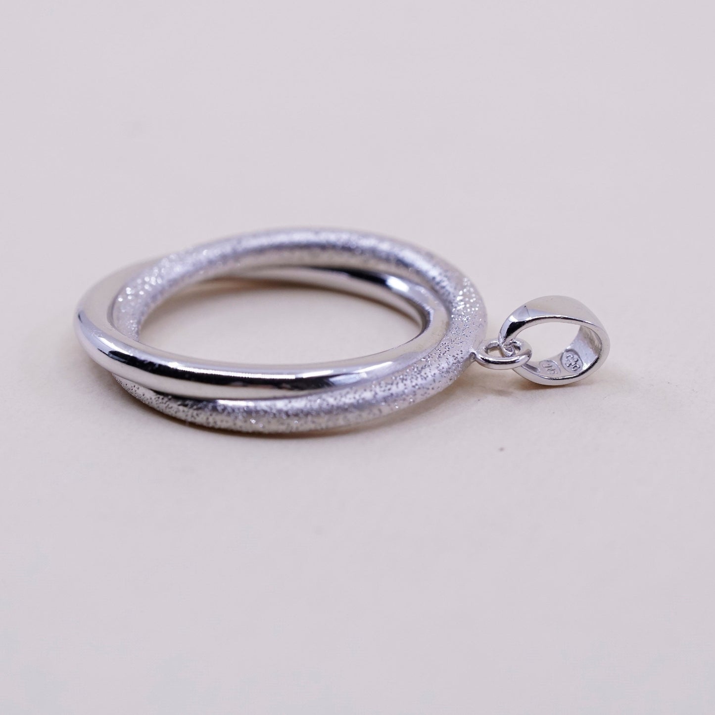 Vintage Sterling silver handmade pendant, glitter 925 Silver entwined circle