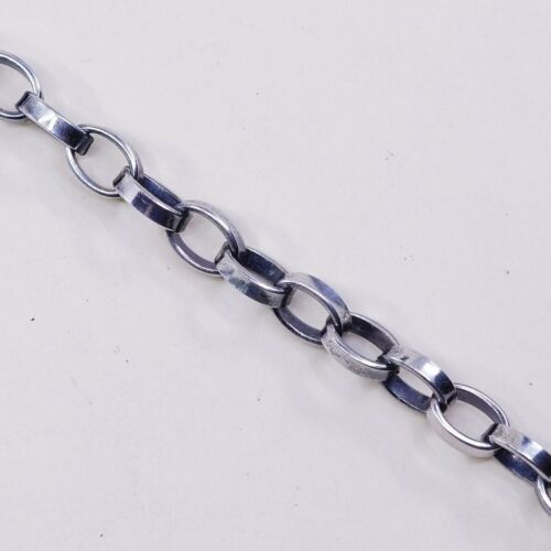 6.25” Vintage Sterling Silver Handmade Bracelet, 925 Silver chain w/ heart charm