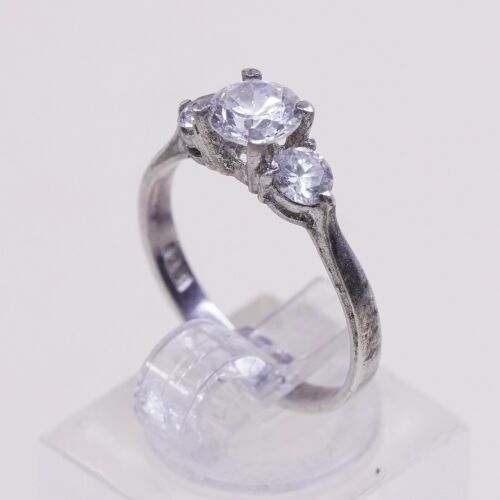 Sz 7, Vtg Sterling Silver Fashion Ring, 925 Silver Engagement Ring W/ Cz