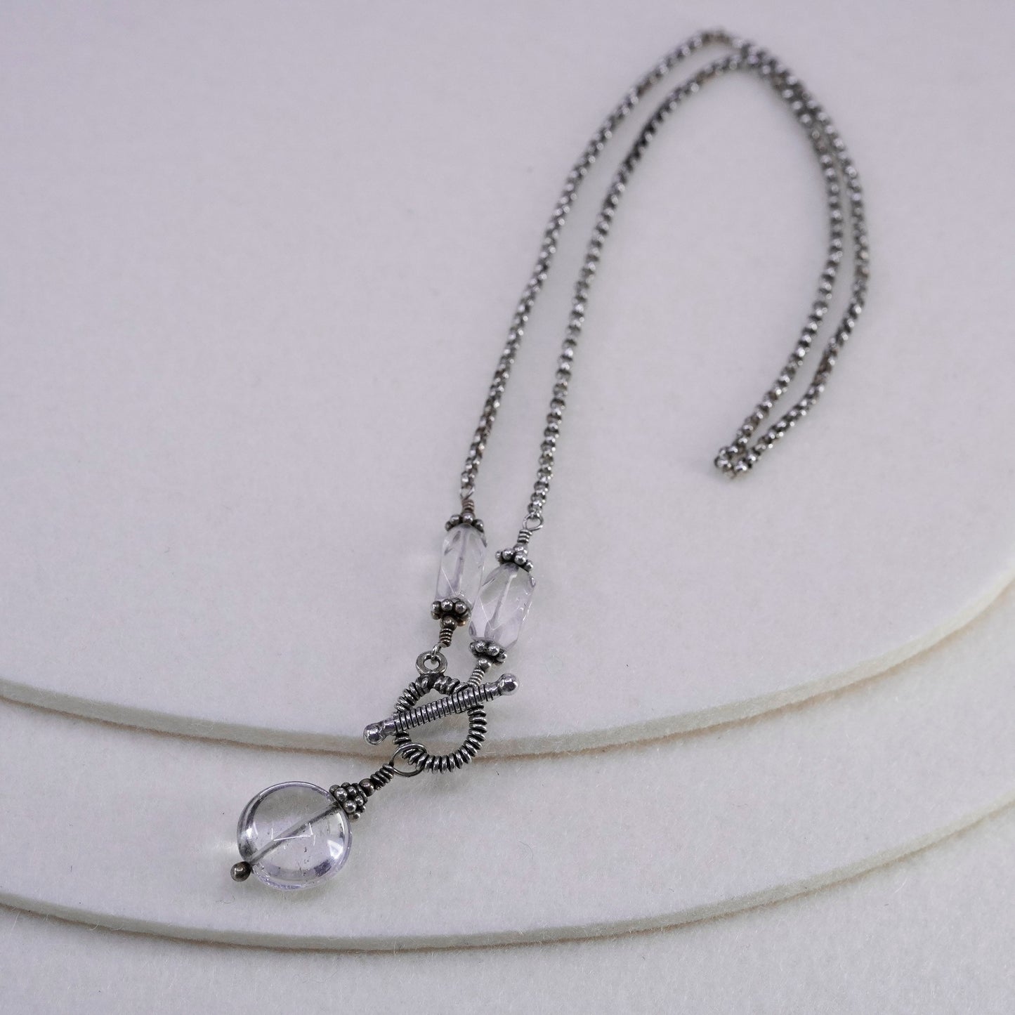 15”, Sterling 925 silver handmade circle chain necklace with circle cz pendant