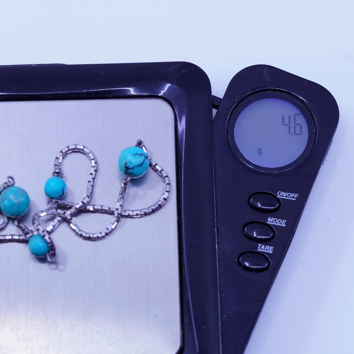 8.5”, Italy Sterling 925 silver handmade bracelet, box chain turquoise beads