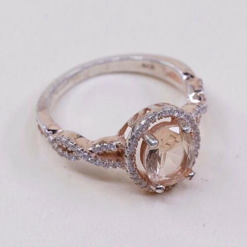 Sz 8.25, Vtg Vermeil Gold Sterling silver Statement ring, 925 W/ Citrine N Cz