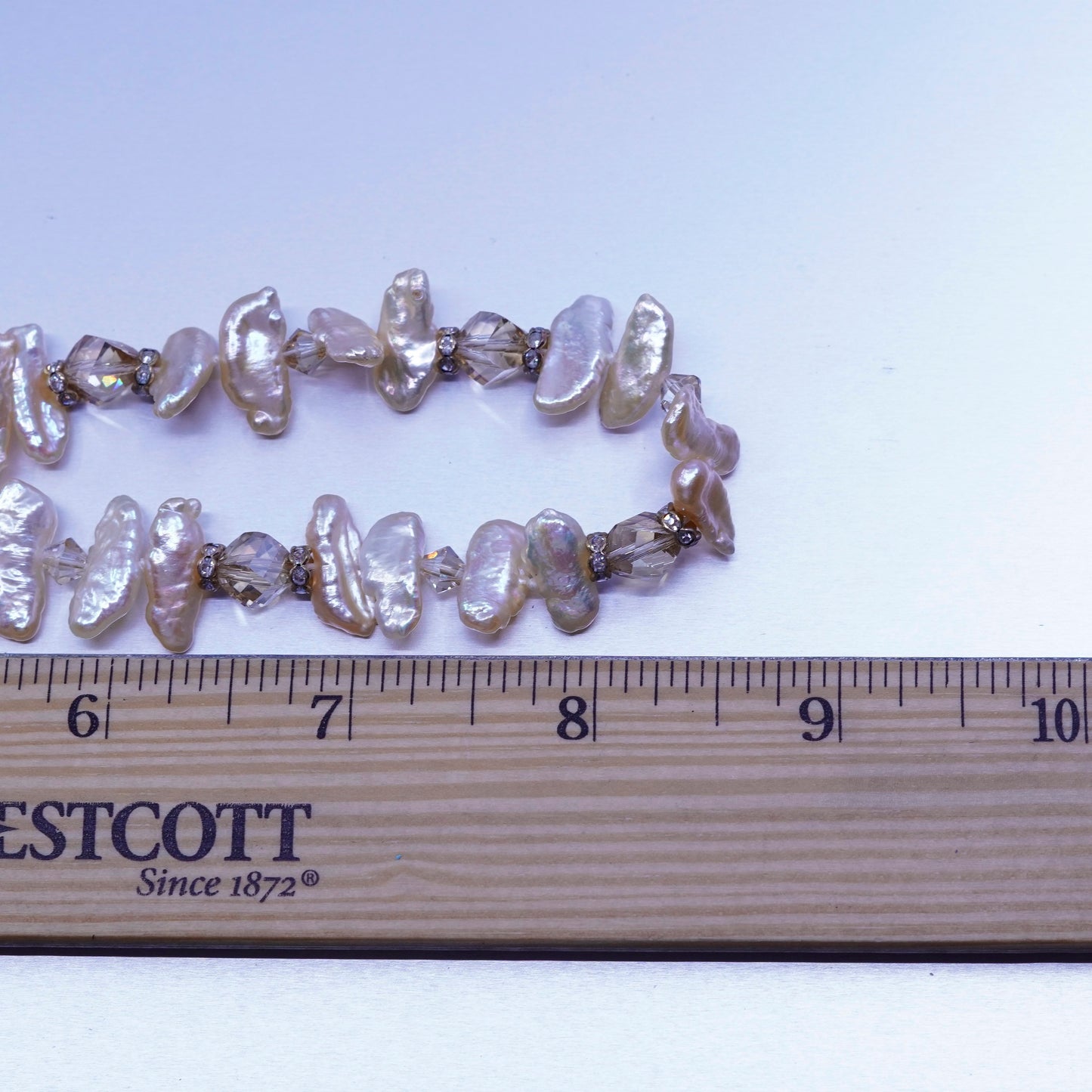 18”, Lucas Lameth Luc baroque pearl necklace citrine sterling 925 silver clasp